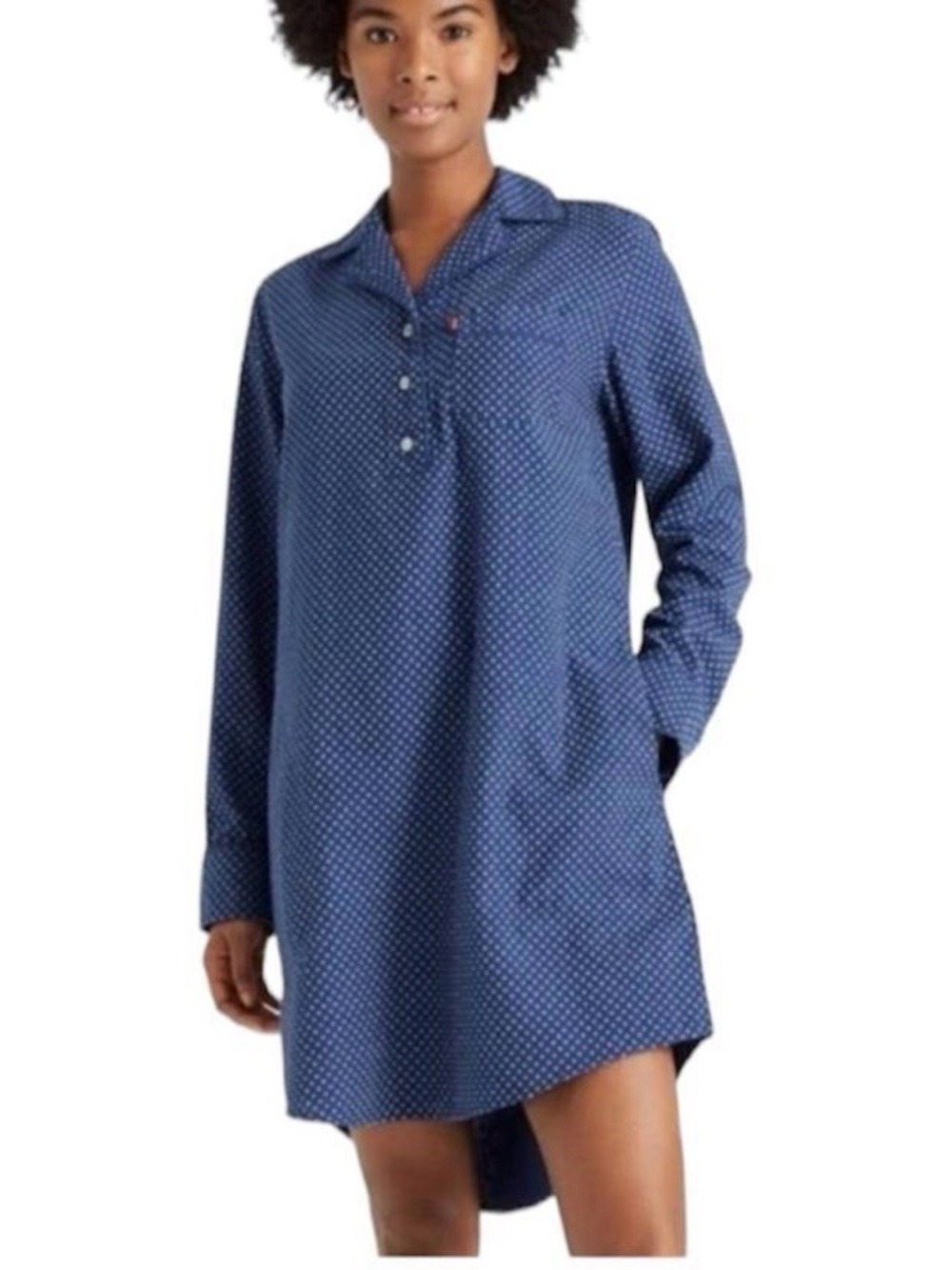 Levi's x Target Navy Blue and White Polka Dot 1/4-Button Sleep Shirt